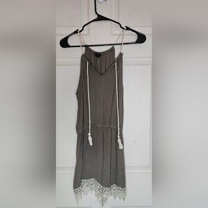 Toxik Olive Green Sleeveless Romper V-Neck Tassel Tie Lace Trim - Size Medium